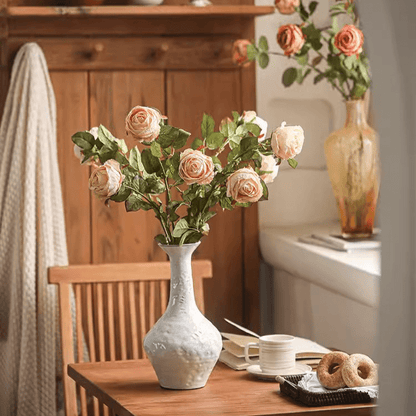 Artificial Single Rose Stem 28.7 inches tall RusticReach with peach blooms in a ceramic vase on Tampa Home & Garden Store