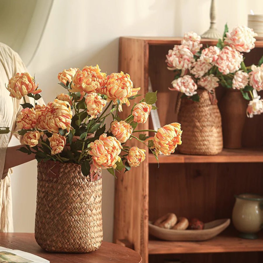 Three-Head Seattle Dahlia stem with peach blooms, 30.7 in tall artificial plant RusticReach on Tampa Home & Garden Store