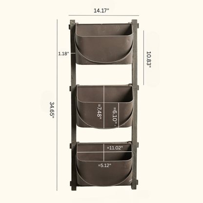 Farmhouse Three-Tier Wall Pocket Organizer RusticReach dark brown metal pockets on frame on Tampa Home & Garden Store