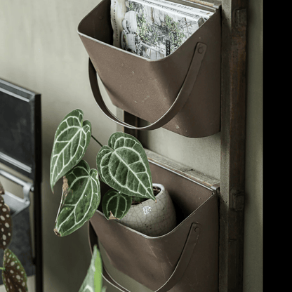 Farmhouse Three-Tier Wall Pocket Organizer RusticReach brown metal pockets hold newspapers on Tampa Home & Garden Store