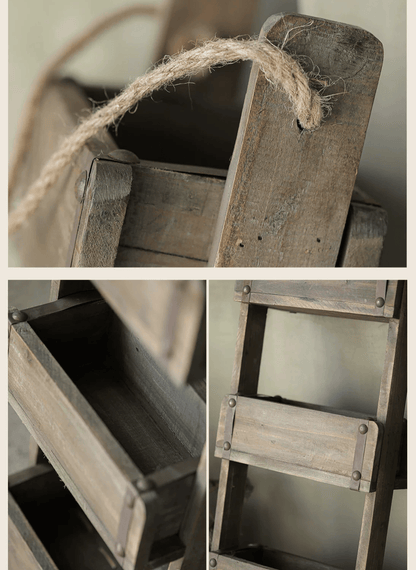 Rustic Three-Tier Wooden Wall Organizer with rope hanger in weathered brown wood on Tampa Home & Garden Store