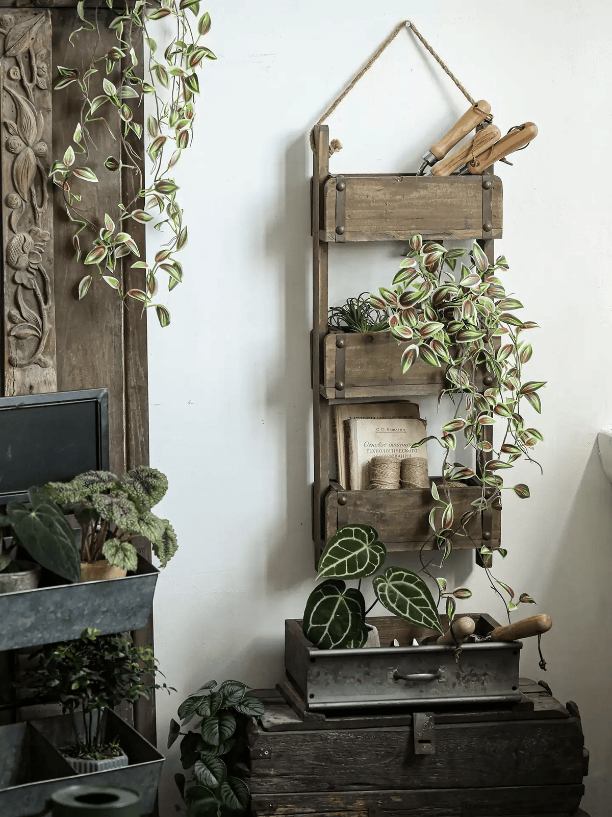 Rustic Three-Tier Wooden Wall Organizer by RusticReach with rope hanger and weathered brown wood on Tampa Home & Garden Store