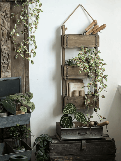 Rustic Three-Tier Wooden Wall Organizer by RusticReach with rope hanger and weathered brown wood on Tampa Home & Garden Store