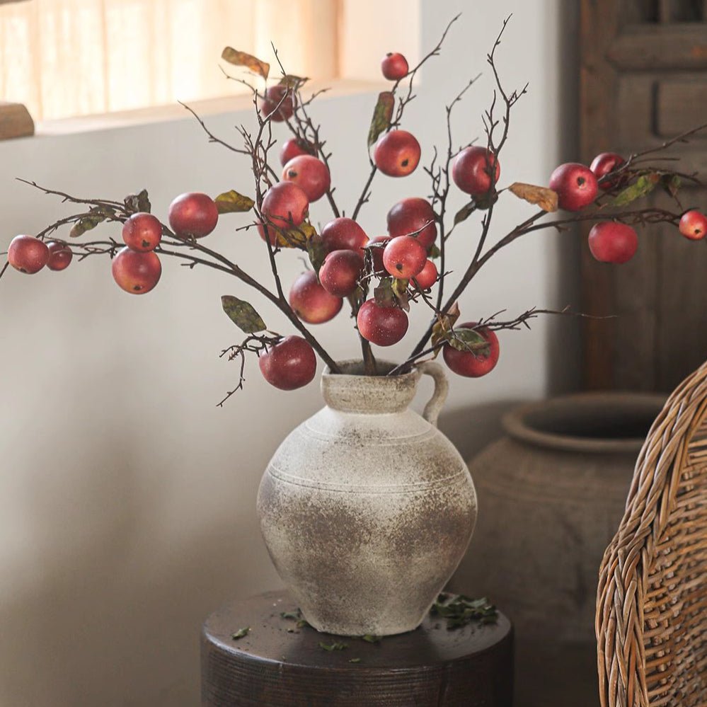 Faux Red Apple Branch Stem 36in tall in a rustic ceramic vase with red apples RusticReach on Tampa Home & Garden Store