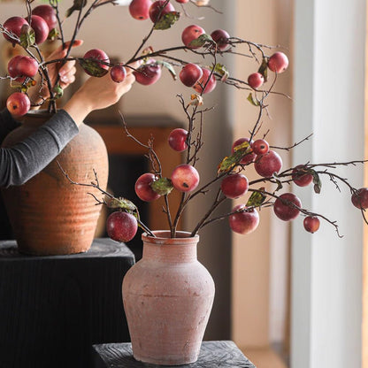 Faux Red Apple Branch Stem, 36in tall by RusticReach in a pink ceramic vase with red apples on Tampa Home & Garden Store