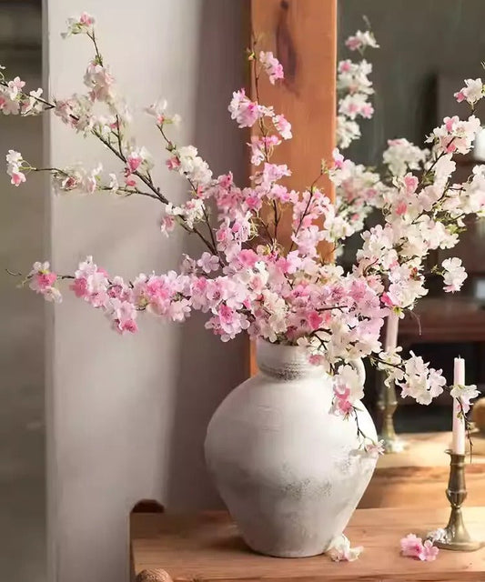 Blushing Cherry Blossom Branch 43.3 inches tall pink blossoms in gray ceramic vase RusticReach on Tampa Home & Garden Store