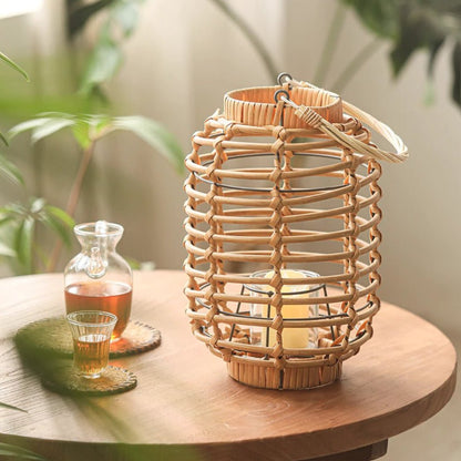 Decorative Bamboo Woven Lantern Holder, natural bamboo finish with handle by RusticReach on Tampa Home & Garden Store