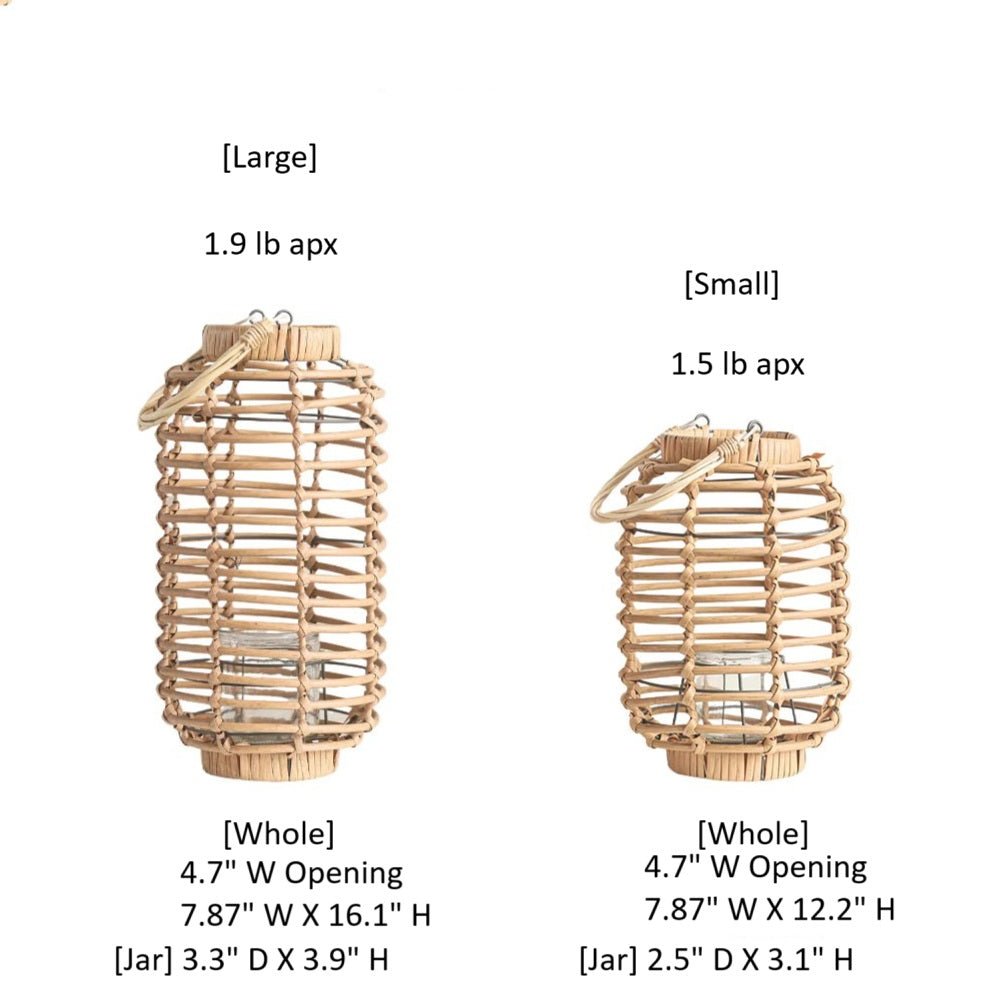 Decorative bamboo lantern holder by RusticReach with glass insert; two sizes large and small on Tampa Home & Garden Store