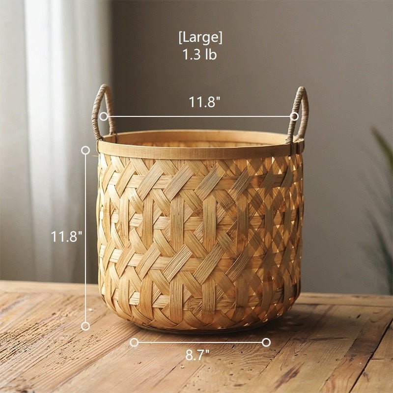 Bamboo Woven Storage Basket by RusticReach, natural bamboo with handles, 11.8in tall on Tampa Home & Garden Store