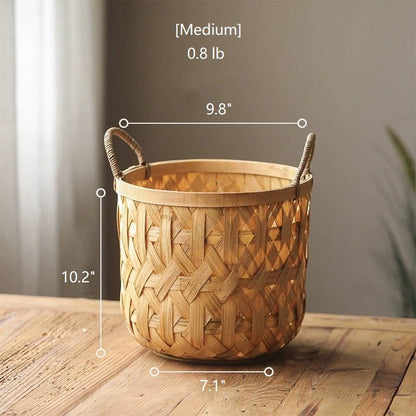 Bamboo Woven Storage Basket RusticReach, medium size with handles, natural bamboo finish on Tampa Home & Garden Store