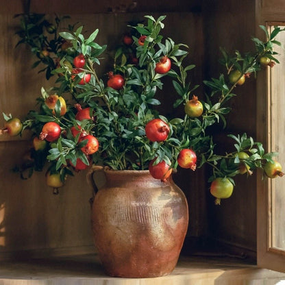 Big Fruit Faux Pomegranate Stem 32in RusticReach artificial flowering plant in clay pot on Tampa Home & Garden Store