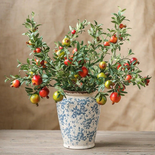 Big Fruit Faux Pomegranate Stem 32in artificial plant with blue ceramic pot RusticReach on Tampa Home & Garden Store