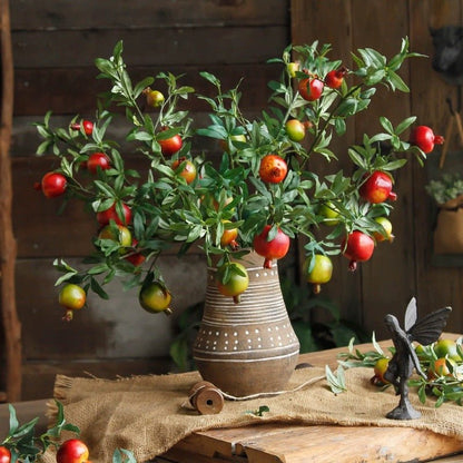 Big Fruit Faux Pomegranate Stem 32in artificial plant with red pomegranates in rustic vase on Tampa Home & Garden Store