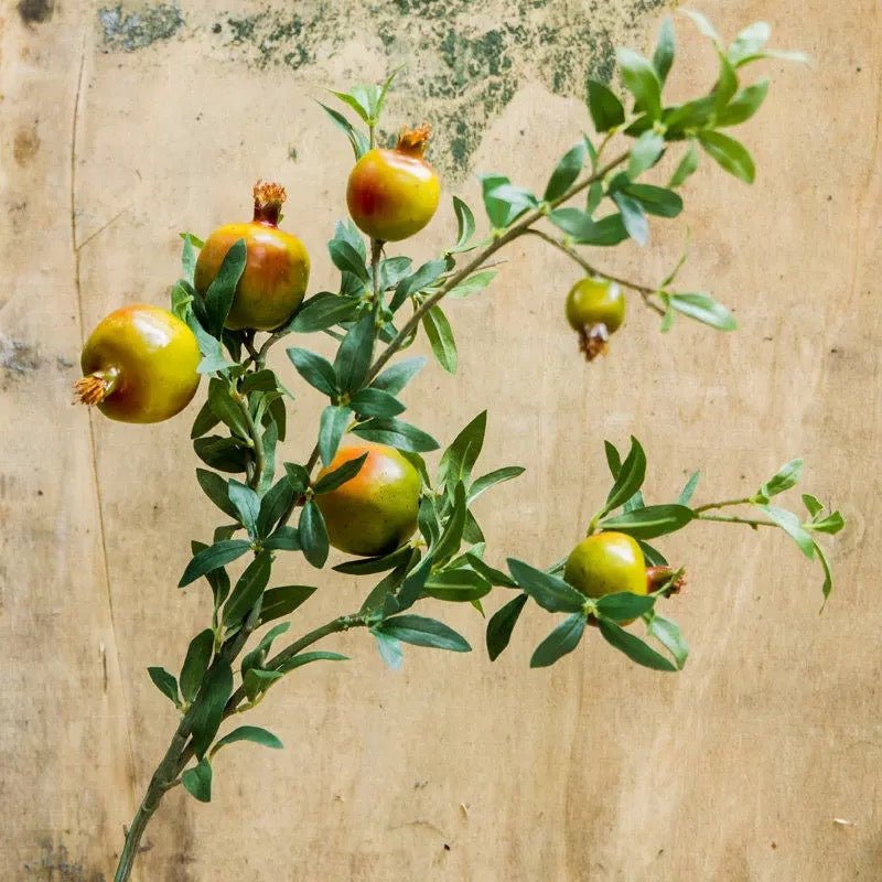Big Fruit Faux Pomegranate Stem 32in with green leaves and yellowish fruits RusticReach on Tampa Home & Garden Store