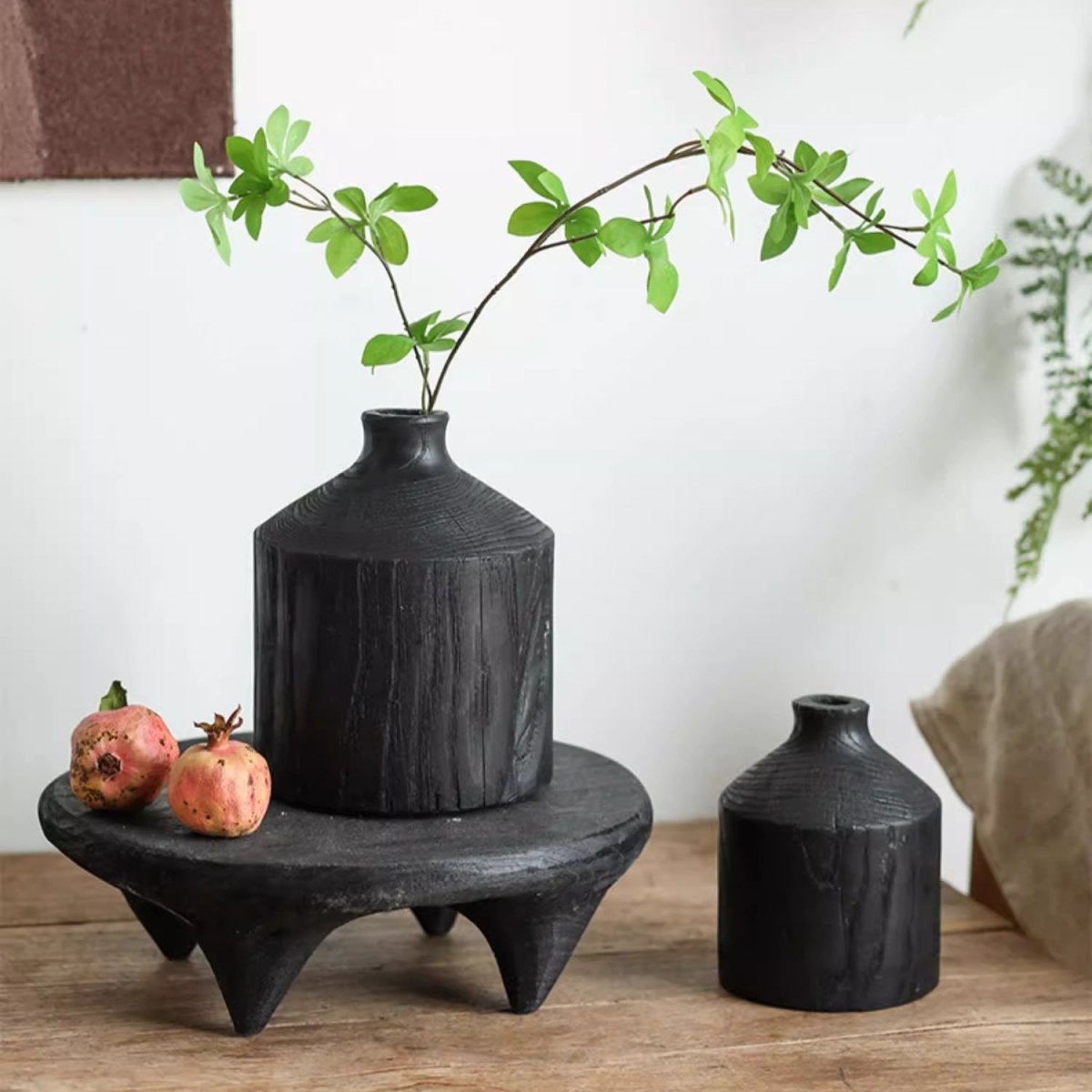 Black Wooden Vase Narrow Neck Decorative Bottle RusticReach; two black vases on Tampa Home & Garden Store