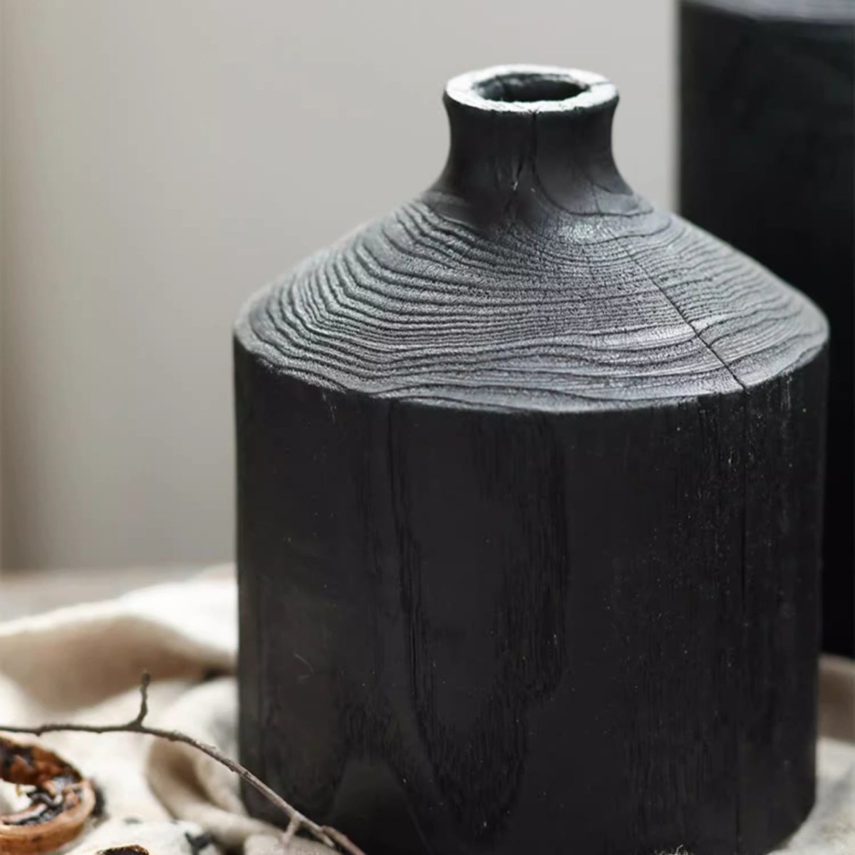 Black wooden vase with narrow neck by RusticReach, decorative vase for modern spaces on Tampa Home & Garden Store
