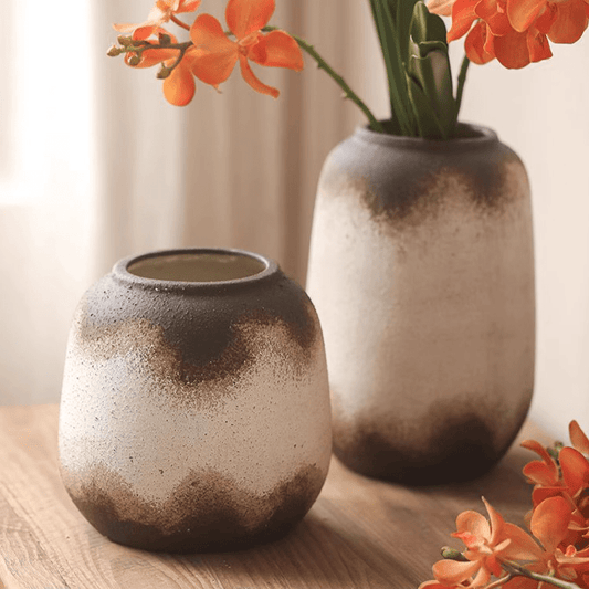 RusticReach watertight brown imprint ceramic vases set of 2 with speckled glaze on Tampa Home & Garden Store
