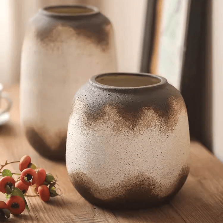 Watertight Brown Imprint Ceramic Vase RusticReach, brown glaze, set of 2 on Tampa Home & Garden Store