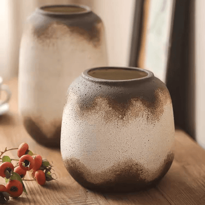 Watertight Brown Imprint Ceramic Vase RusticReach, brown glaze, set of 2 on Tampa Home & Garden Store