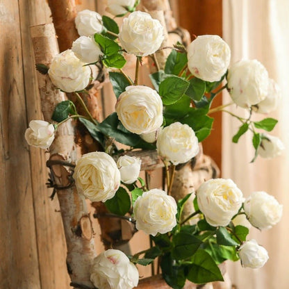 White cabbage rose stem by RusticReach, 20.8" tall, ivory blooms with green leaves on Tampa Home & Garden Store
