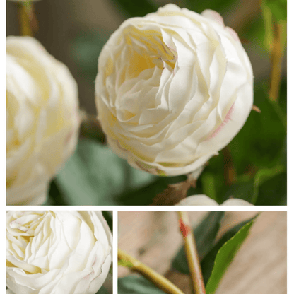 White cabbage rose stem RusticReach, 20.8 in tall with ivory petals and green foliage on Tampa Home & Garden Store