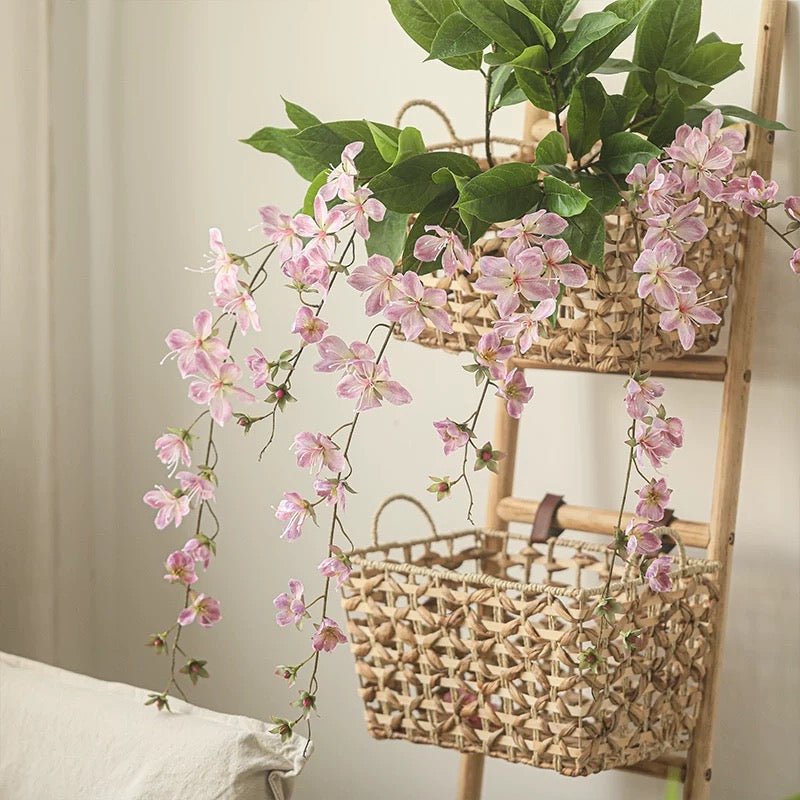 Artificial Cytha Jasmin Stem by RusticReach, pink jasmine vines with leaves in a basket on Tampa Home & Garden Store