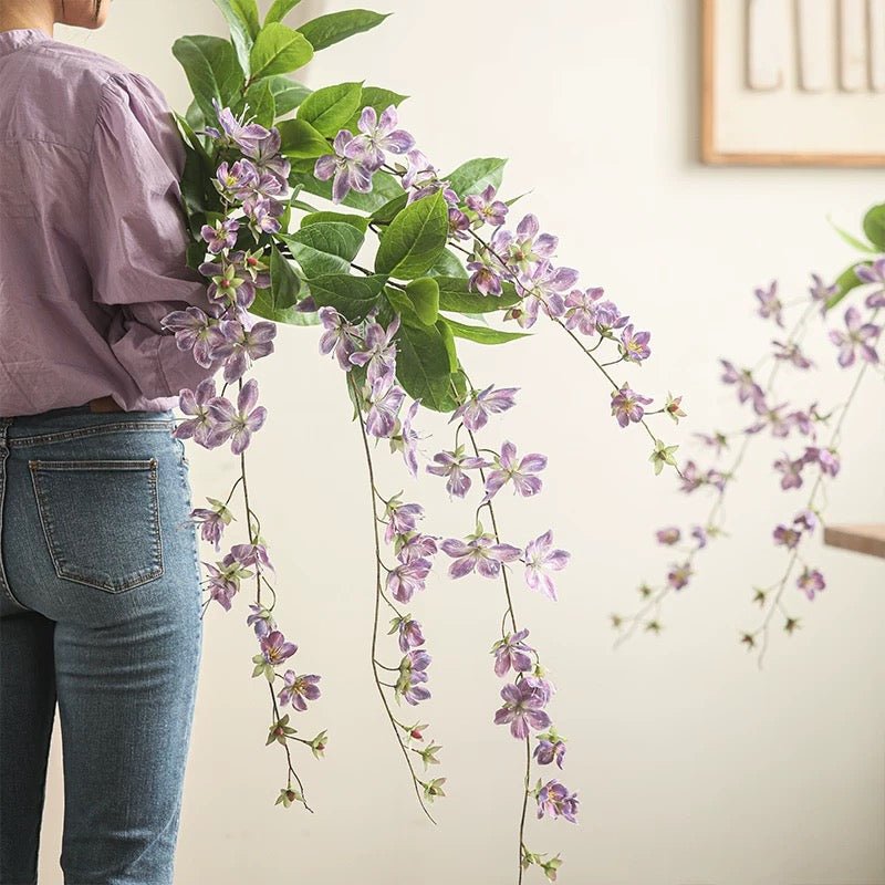 Artificial Cytha Jasmin Stem by RusticReach, cascading purple blossoms with green leaves on Tampa Home & Garden Store