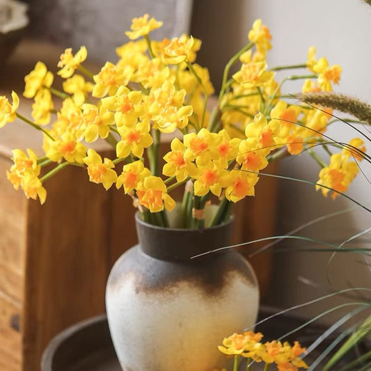 Faux Daffodil Bundle 24-inch tall RusticReach yellow blooms in a glazed ceramic vase on Tampa Home & Garden Store