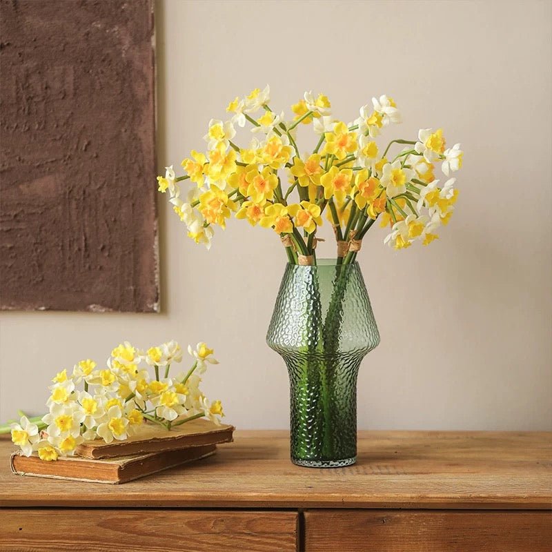 Faux Daffodil Bundle 24in tall in green vase; two faux daffodil bundles RusticReach on Tampa Home & Garden Store