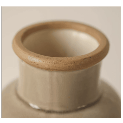 Domino Embossed Pattern Vase by RusticReach, cream ceramic with natural wood top rim on Tampa Home & Garden Store