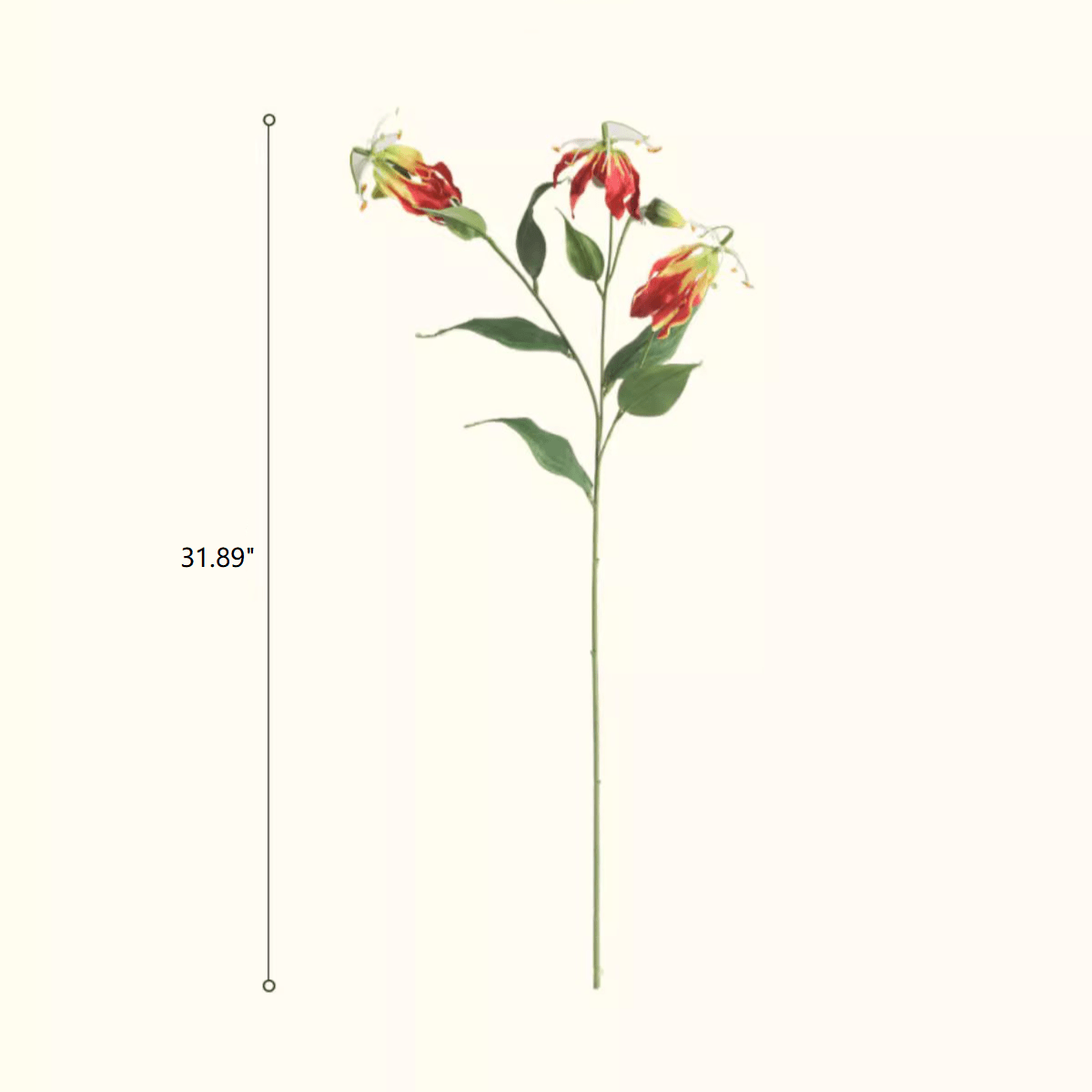 Faux Fire Lily Stem 31.9in Tall by RusticReach with red-orange blooms and green leaves on Tampa Home & Garden Store