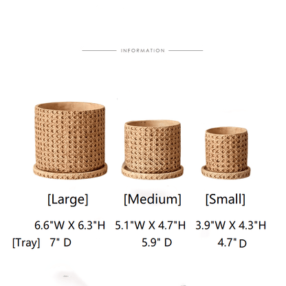 Faux Woven Grid Cement Pots set of three in natural tan with trays by RusticReach on Tampa Home & Garden Store