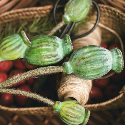 Green poppy fruit stems, 30.7-in tall, 3-stem bundle with glossy green pods on Tampa Home & Garden Store