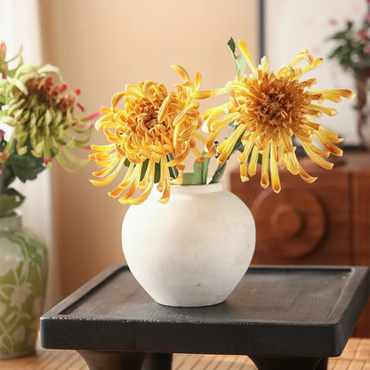 Heirloom Spider Chrysanthemum Stem 29.9in with bright yellow petals in a white ceramic vase RusticReach on Tampa Home & Garden Store