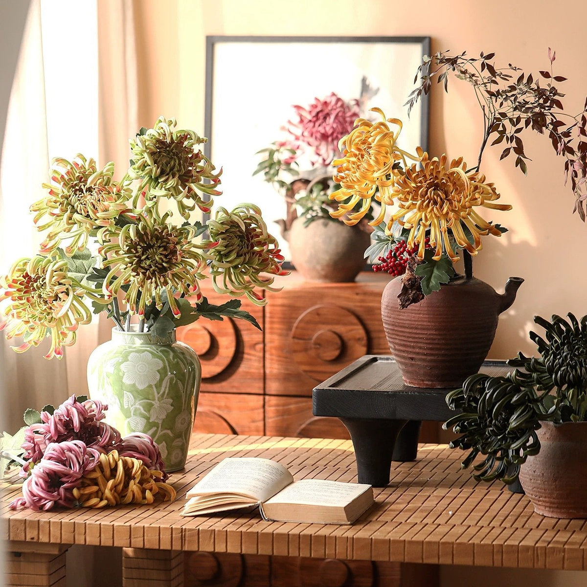 Heirloom Spider Chrysanthemum Stem 29.9 in RusticReach; multi-stem artificial arrangement on Tampa Home & Garden Store