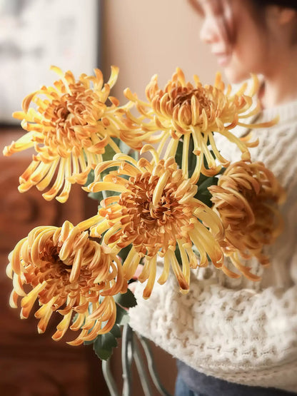 RusticReach Heirloom Spider Chrysanthemum stem 29.9 in, orange-yellow artificial flowering plant on Tampa Home & Garden Store