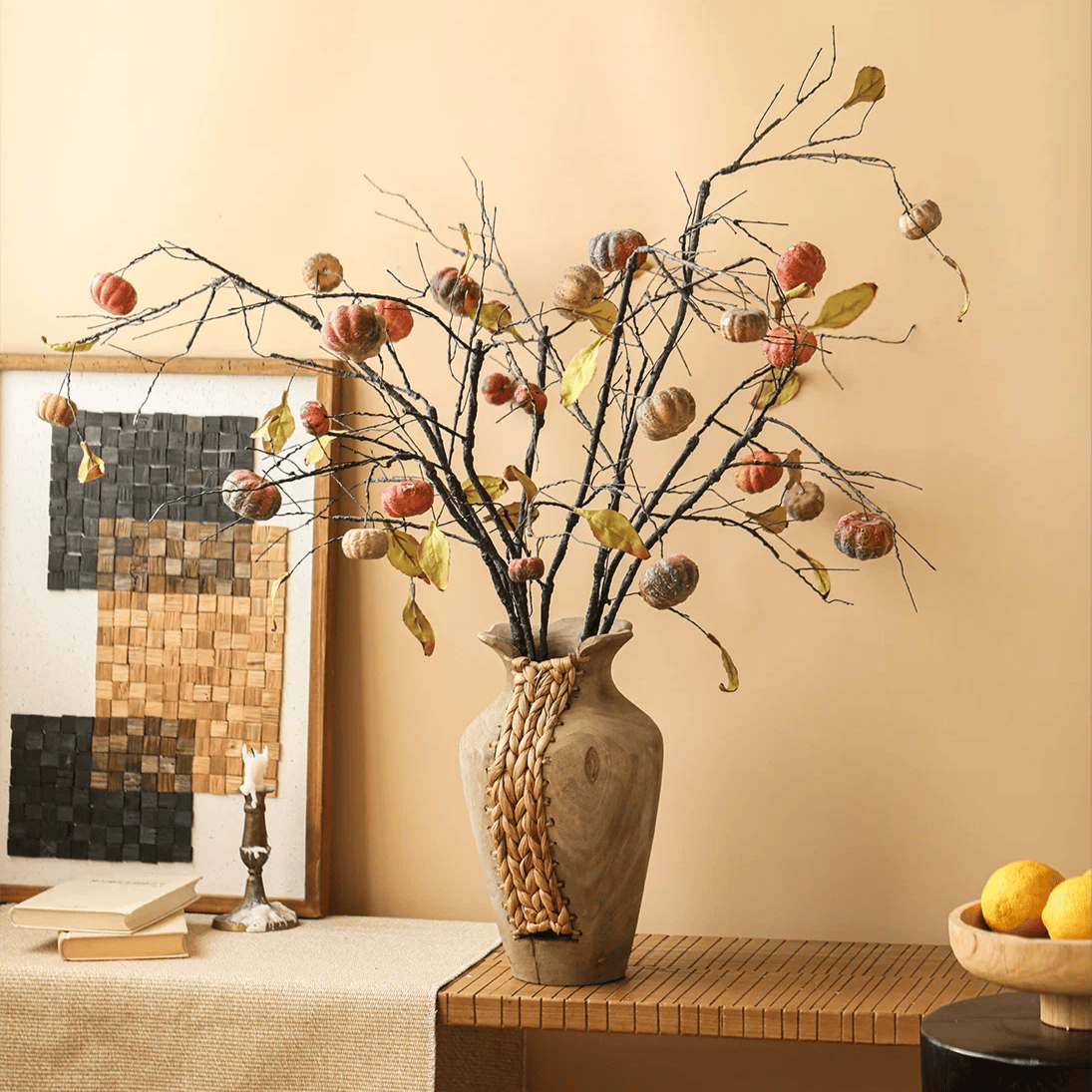 Harvest Pumpkin Twig Stem 39-inch artificial branch by RusticReach with orange pumpkins on Tampa Home & Garden Store