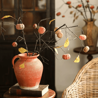 Harvest Pumpkin Twig Stem 39-inch artificial gourds on dark twigs in a terracotta vase on Tampa Home & Garden Store