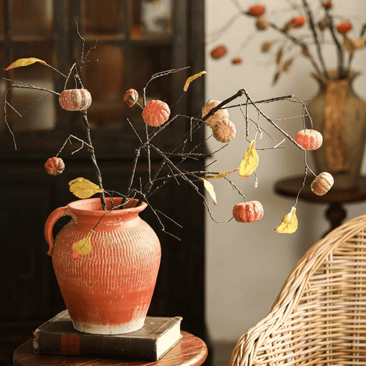 Harvest Pumpkin Twig Stem 39-inch artificial gourds on dark twigs in a terracotta vase on Tampa Home & Garden Store
