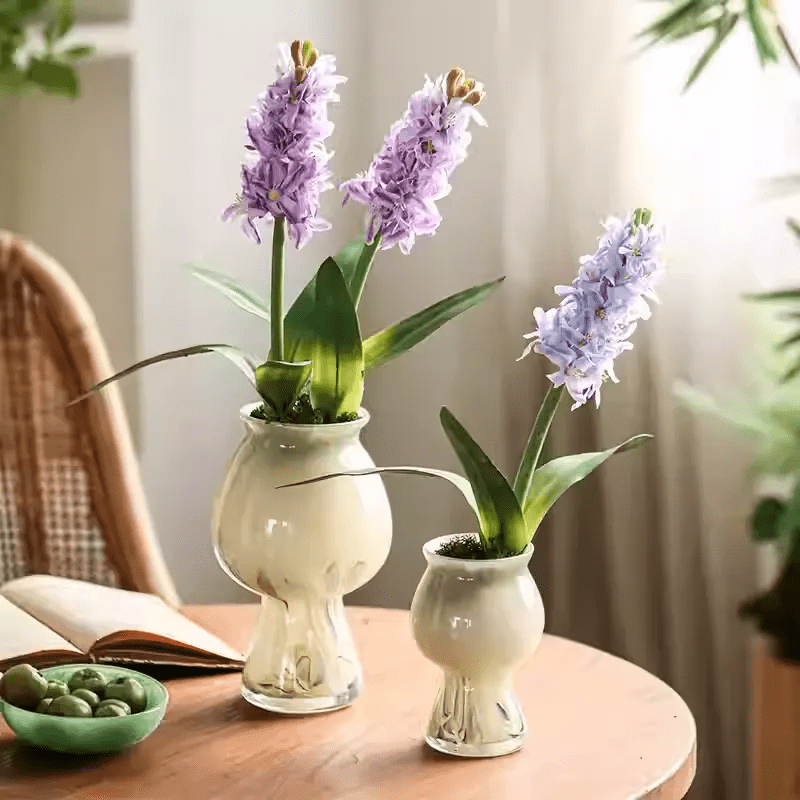 Spring Artificial Hyacinth Stems, 16in tall, lavender blooms in ceramic vases RusticReach on Tampa Home & Garden Store