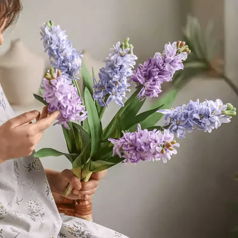 Spring Artificial Hyacinth Stem 16 inches tall, RusticReach, lavender and blue blooms on Tampa Home & Garden Store