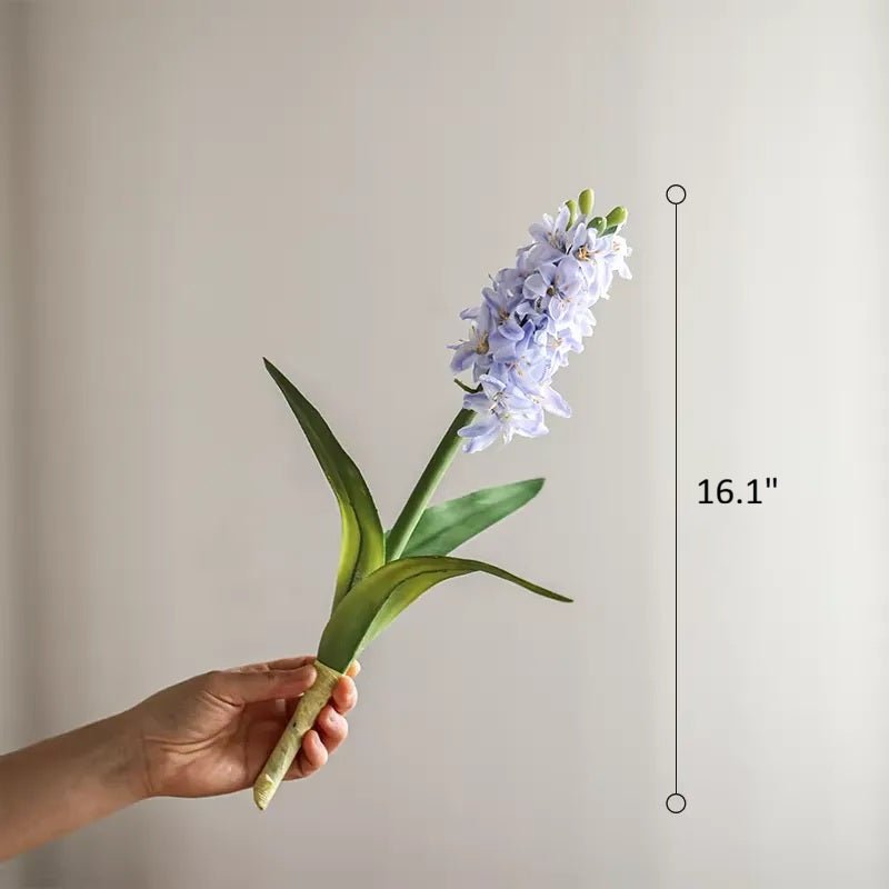 Spring Artificial Hyacinth Stem 16in Tall lavender blossoms and green leaves RusticReach on Tampa Home & Garden Store