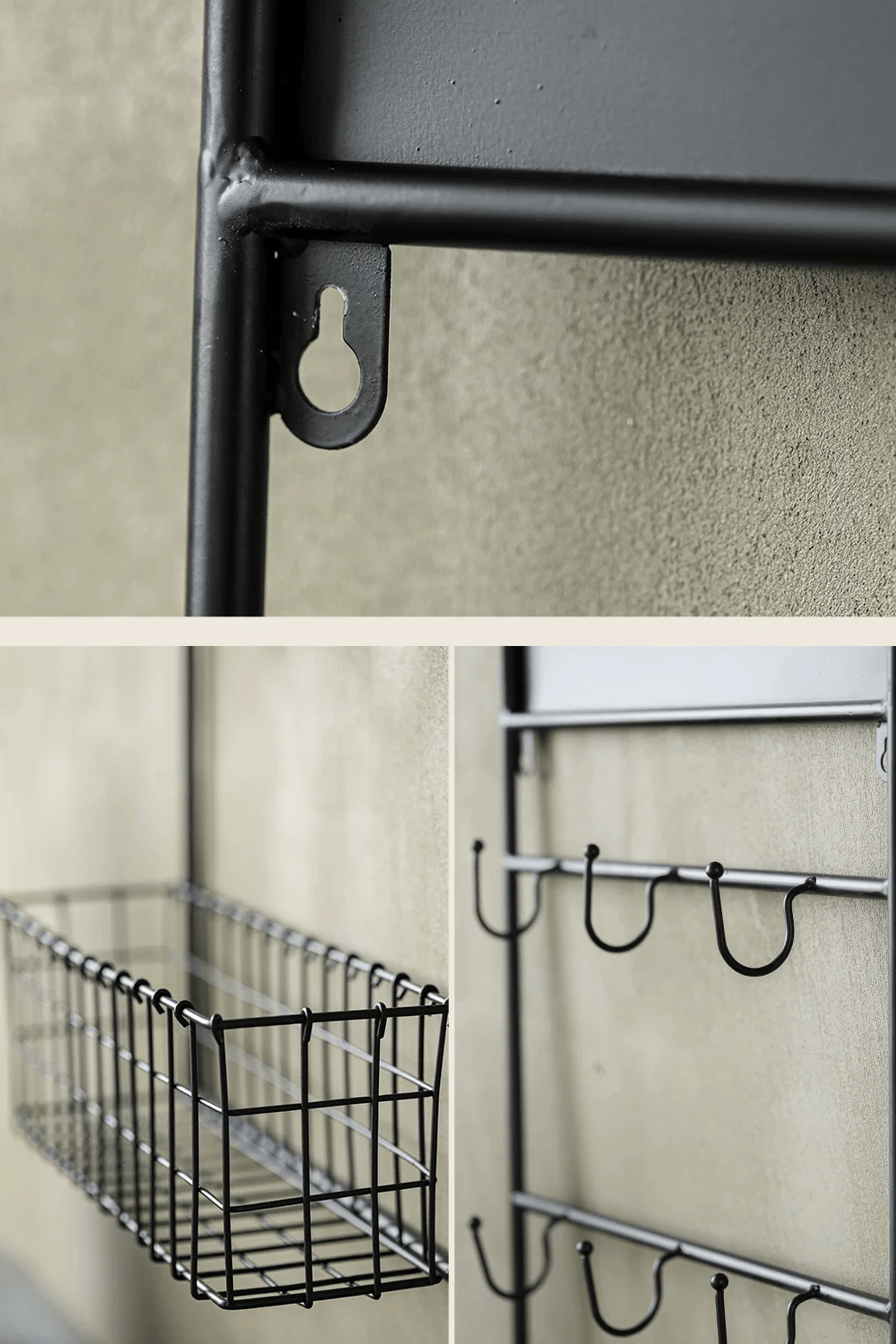 Industrial Garden Tool Storage Rack RusticReach black metal with hooks and wire basket on Tampa Home & Garden Store
