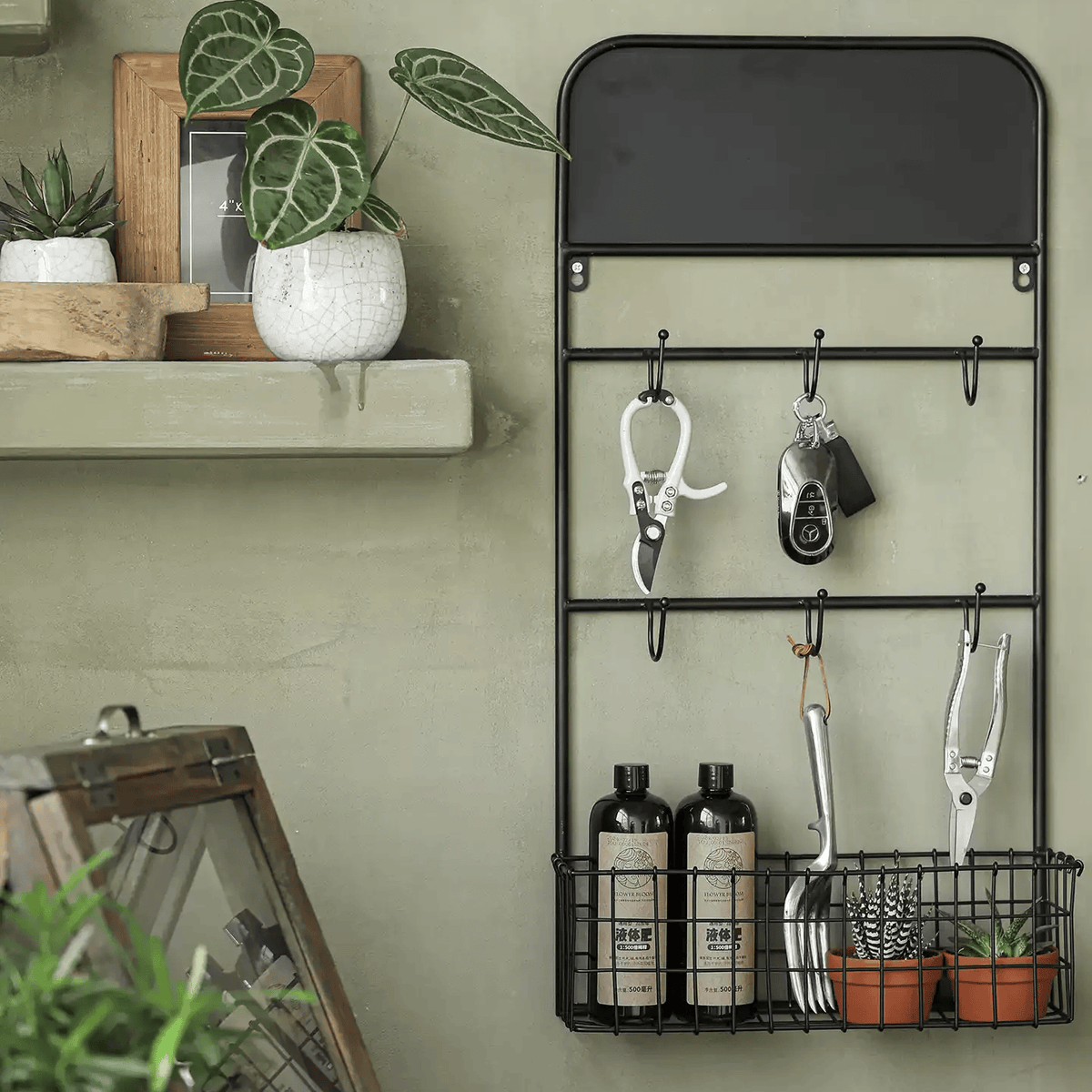 Industrial garden tool storage rack black metal wall organizer with 4 hooks RusticReach on Tampa Home & Garden Store