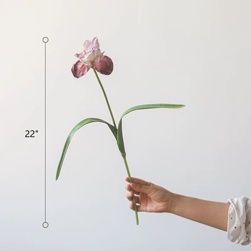Silk Iris Flower 22" Tall pink bloom, green stem on Tampa Home & Garden Store