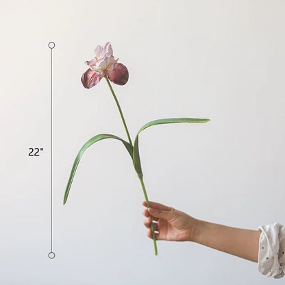 Silk Iris Flower 22" Tall pink bloom, green stem on Tampa Home & Garden Store