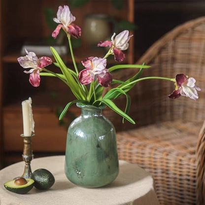 Silk Iris Flower 22-inch Tall RusticReach in jade-green ceramic vase with lavender blooms on Tampa Home & Garden Store
