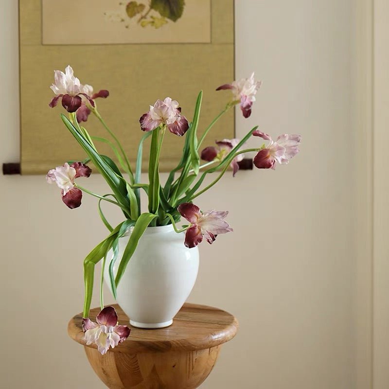 Silk Iris Flower 22in tall arrangement in white vase, 8 stems, RusticReach on Tampa Home & Garden Store