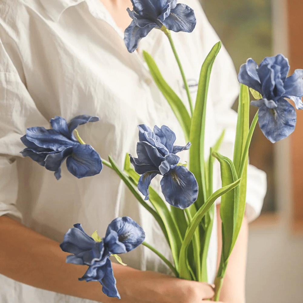 Silk Iris Flower set (5 stems), 22-inch tall blue irises with green stems RusticReach on Tampa Home & Garden Store