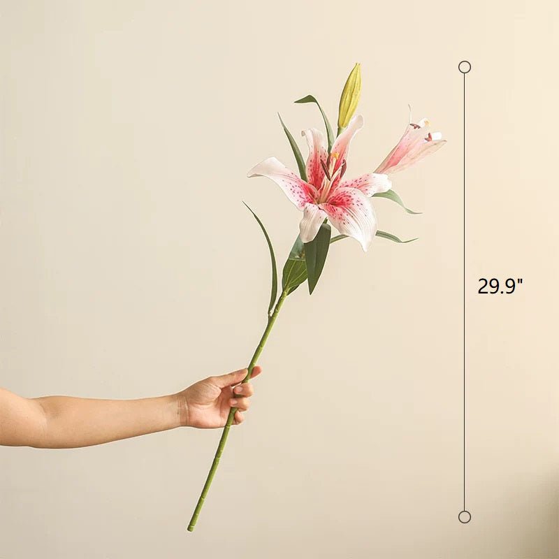 Artificial Real Touch Lily Stem 30in with pink white bloom and green leaves RusticReach on Tampa Home & Garden Store